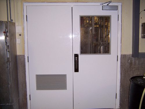 Chem Pruf Fiberglass Double Door with window and fiberglass fixed louver